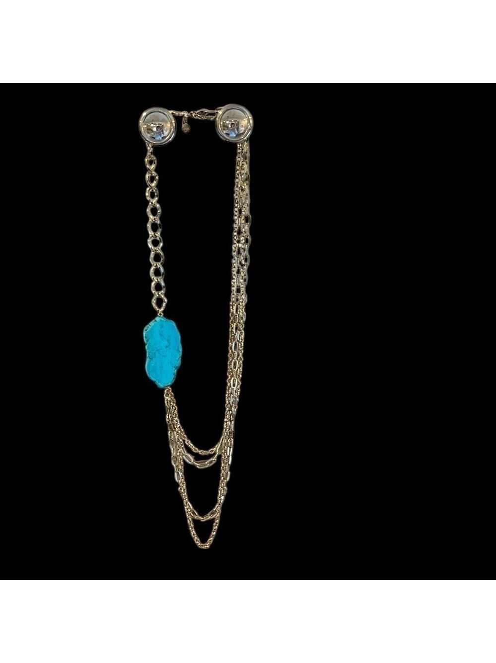 Bebe Multi Gold Chain Faux Turquoise Stone Layered Statement Necklace